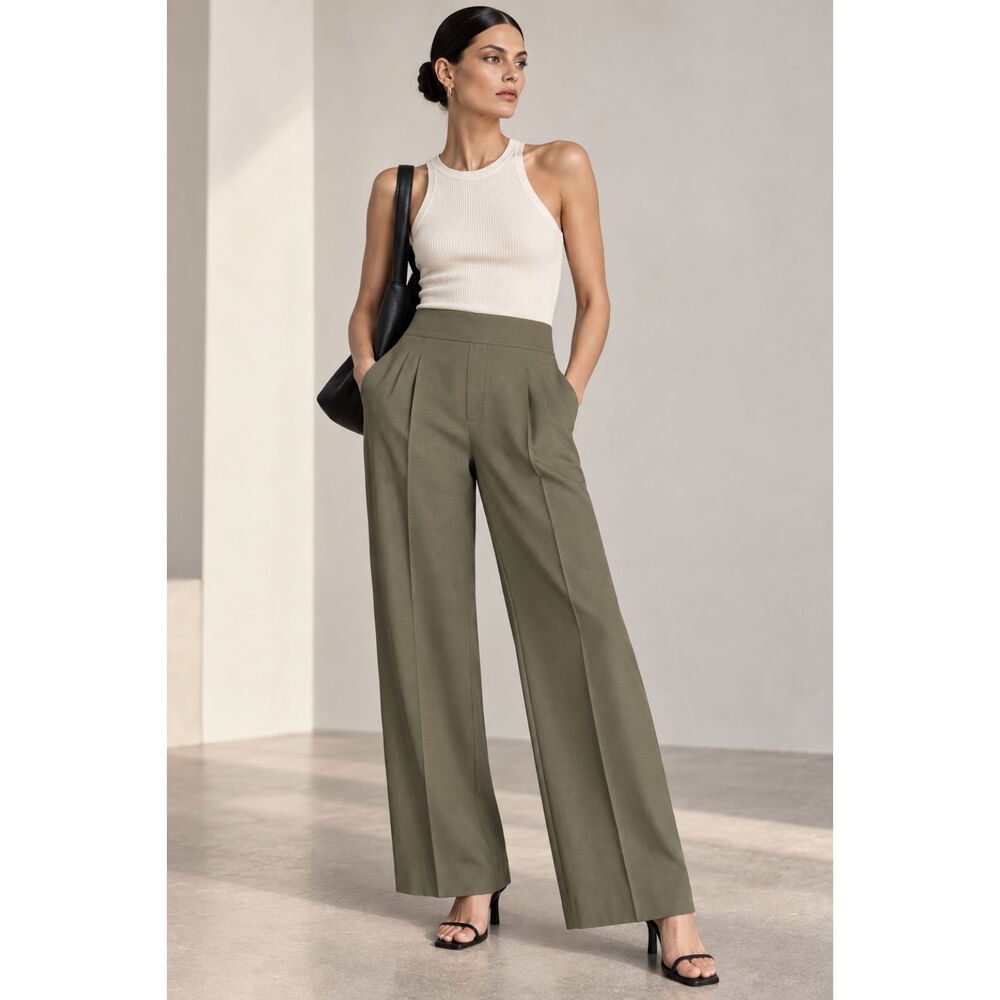 Vince Botanica Wide Leg High Waist Crepe Pull On Trousers Size Large